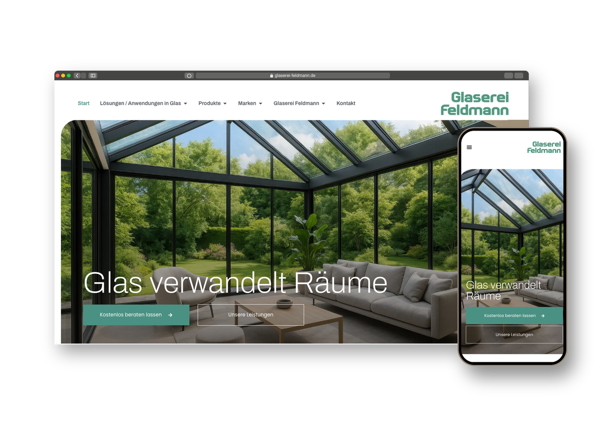 Website-Mockup Glaserei Feldmann