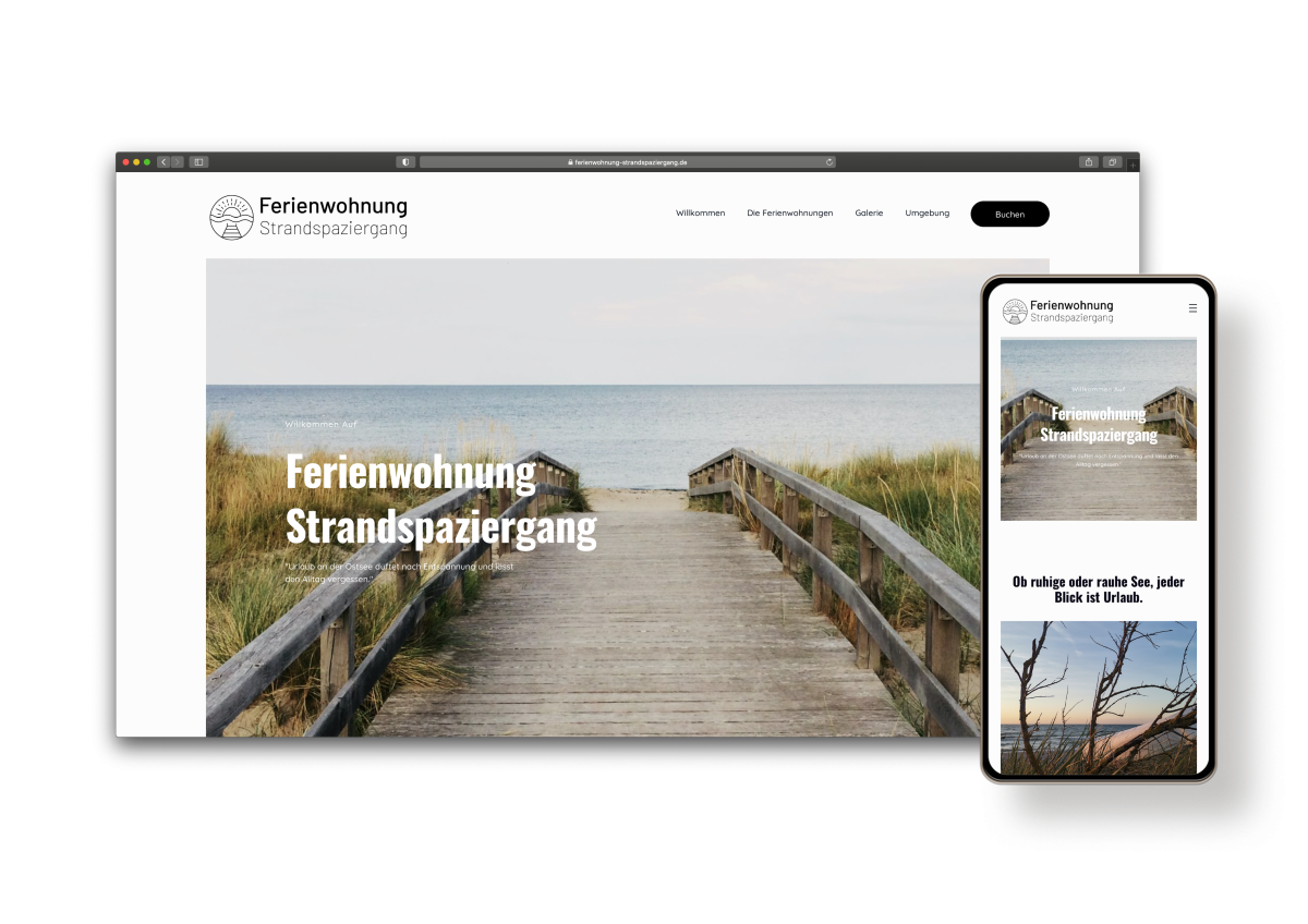 Website-Mockup Ferienwohnung Strandspaziergang