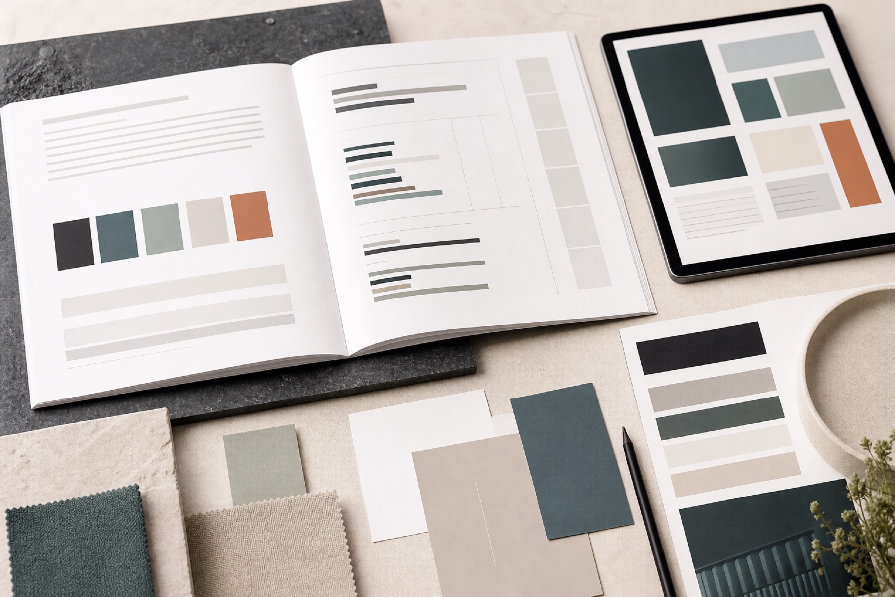 Corporate-Design-Styleguide mit Farbwelt und Layoutsystem