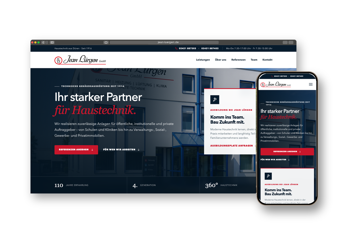 Website-Mockup Jean Lürgen Haustechnik