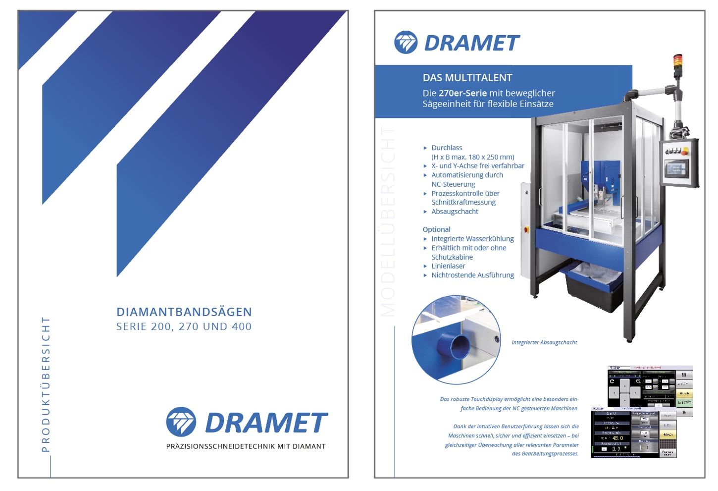 Technische Produktübersicht von DRAMET für industrielle Diamantbandsägen