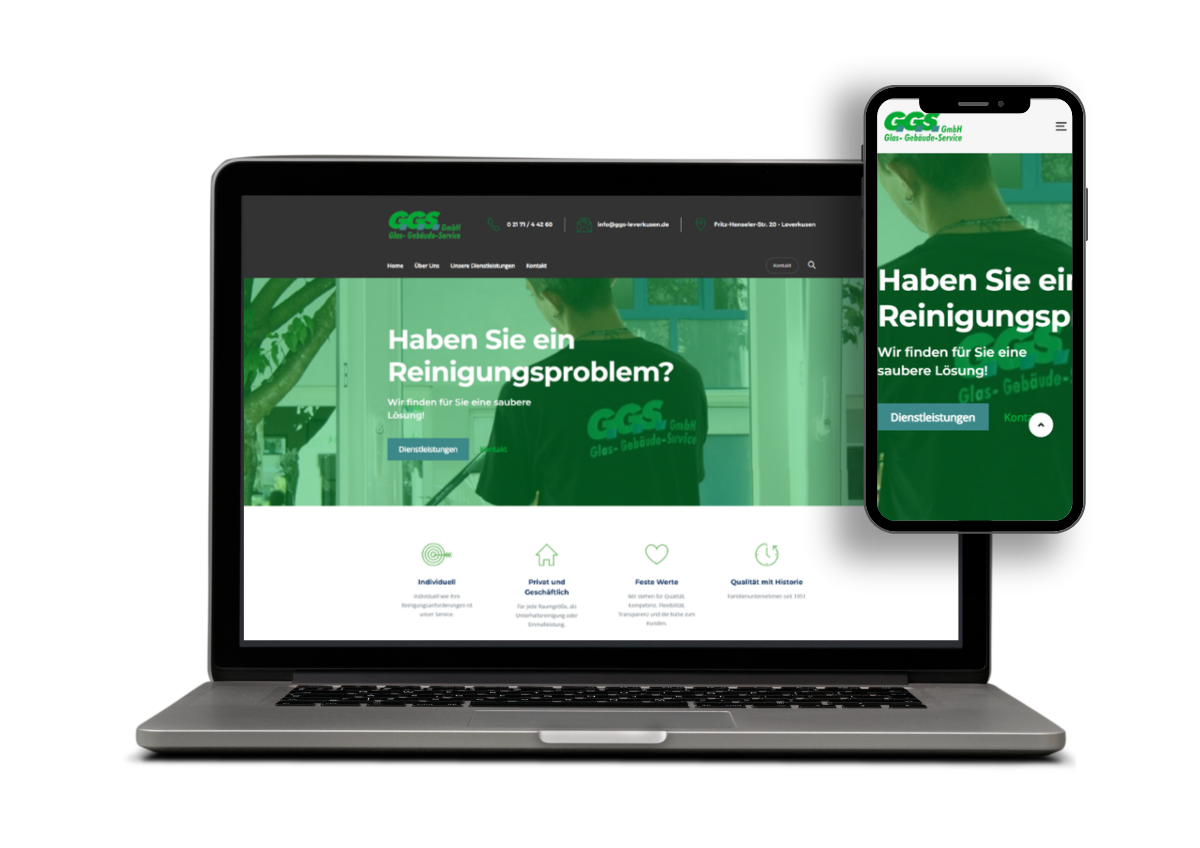 Website-Mockup Glas, Gebäude Service